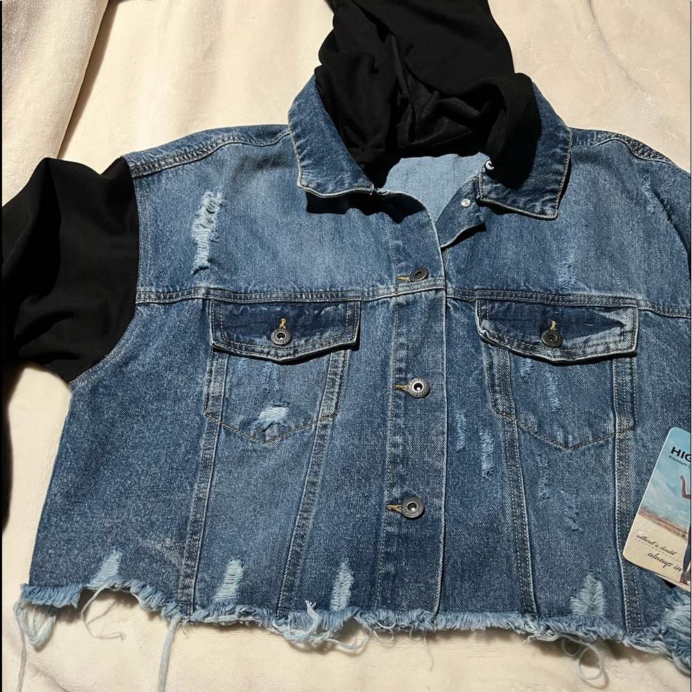 Size large cropped jean hoodie jacket!